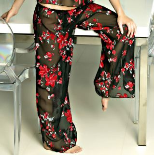 Floral Printed Chiffon Plus Size Long Lounge Wear Pants #LARLP