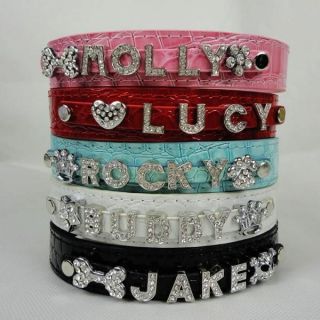 Croc Dog Puppy Cat Pet Personalized Collar Rhinestone letters Name 