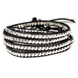   3mm Silver Plated Nuggets Beads Leather Wrap Bracelet Woven QCL60