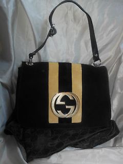 GUCCI HANDBAG from Tom Ford era,Black suede with cream velvet, silver 