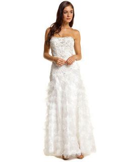SUE WONG Strapless Beaded Embellished Feather Organza Wedding Dress 