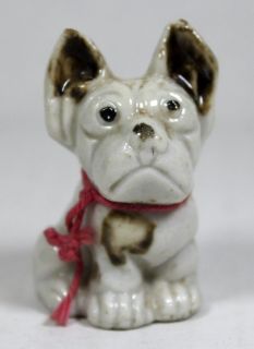 OLD ANTIQUE MINI DOG JAPAN FIGURINE♥ Vintage White Spotted 
