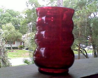 Retro Barware ~Ruby Red ** Art Deco Footed Beehive Drinking Glass**
