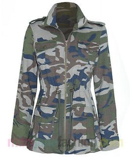 Ladies Drawstring Waist Camouflage Jersey Military Zip Up Coat Jacket 