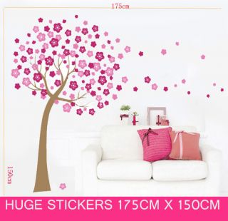 Huge Pink Cherry Blossom Flowers Tree Wall Stickers art Mural Children 