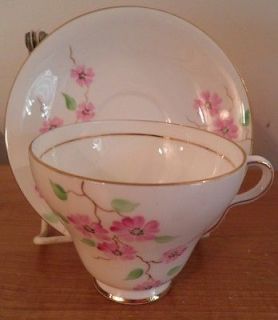   & Saucer ENGLAND Bone China Pink Flowers Cherry Blossoms teacup set