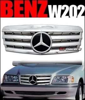 CHROME SL STYLE FRONT HOOD BUMPER GRILL GRILLE 1995 2000 MERCEDES W202 
