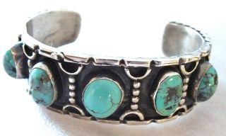   OLD PAWN Sterling Silver Turquoise Cabochon Cuff Bracelet 60.1grams