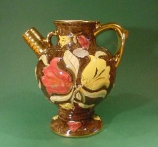 A529: HANDPAINTED Belgian EWER WITH GOLDEN SPOUT