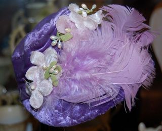 Antique Hand Made French or German Purple Doll Hat Velvet Silk 