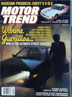   APRIL 1985,TOM GLOY TRANS AM,DODGE OMNI GLH,VW GTI,HOT ROD MAGAZINE