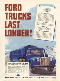 Ford semi oil tanker truck long life features ad 1947