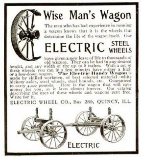 WISE MANS WAGON IN 1905 ELECTRIC STEEL WAGON WHEELS AD