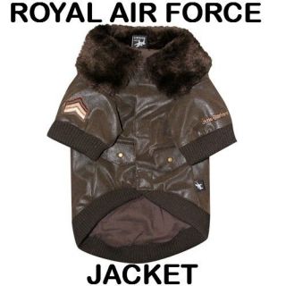 Little Barkers Royal Air Force Jacket Dog Coat Brown Faux Fur Collar 