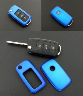 VW SEAT SKODA Remote Flip Key Cover Case Skin Shell Cap Fob Blue 