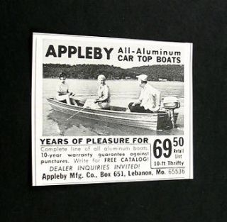 Appleby Aluminum fishing row car top Boat boats 1966 Ad