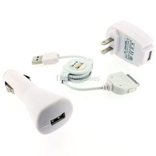 USB AC Home Wall +Car Charger +Data Cable for iPod Touch iPhone 4S 4 