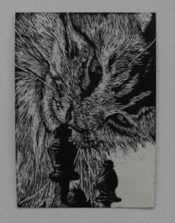   sketch card ACEO signed Maine Coon cat playing chess scratchboard