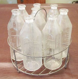 Antique Pyrex Baby Bottle Set w/ Metal Rack & 8 Bottles