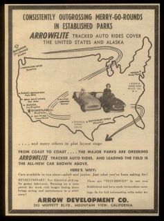   Arrow Arrowflite tracked auto car amusement park ride trade print ad