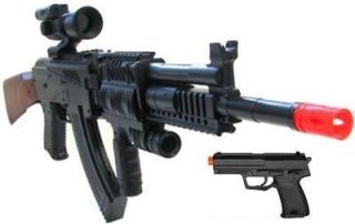 AIRSOFT SPRING SNIPER RIFLE AK47 GUN w/ PISTOL SCOPE LASER LIGHT 6mm 