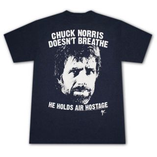 Chuck Norris Holds Air Hostage Navy Blue Graphic Tee Shirt