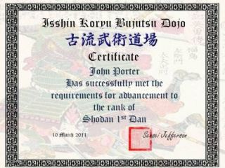  Arts Rank Certificate Jiu jitsu MMA, KungFu, Aikido, DimMak etc