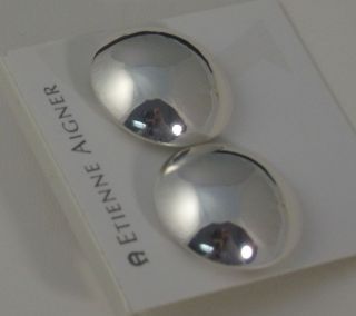 NEW Etienne Aigner Jewelry Silver Domed Button Earrings Pierced NWT