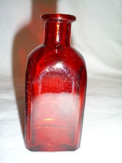Tall, Short Square Decorative Glass Bottle in Red Color
