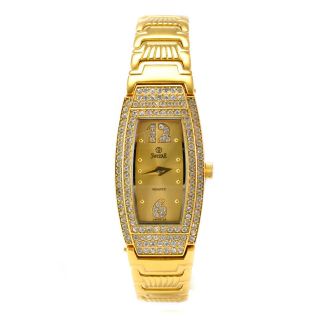 Swistar 3005 1L 22K Gold Plated Cubic Zirconia Quartz Womens Watch