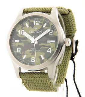 Croton Mens Green Canvas Mesh Army Military Style Date New 