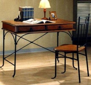 Office Secretary Desk and chair Pine Wood and Metal 2 Piece Set