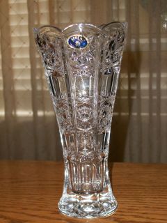 BOHEMIA Czech Republic 8 Flower Vase 24% Cut Clear Lead Crystal ~ NWT