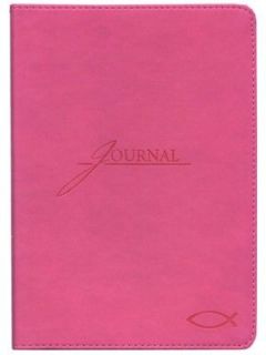 Pink Leather Journal with Fish Emblem Lined Pages with Verse, Ribbon 