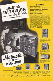 1948 MOTOROLA TELEVISION PHONOGRAPH RADIO Vintage Print Ad