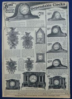 Mantel Clocks, Original Vintage Antique 1920s Wards Ad, Gilbert 
