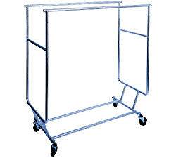 Collapsible Double Bar Rolling Clothing Garment Retail Display Rack CR 