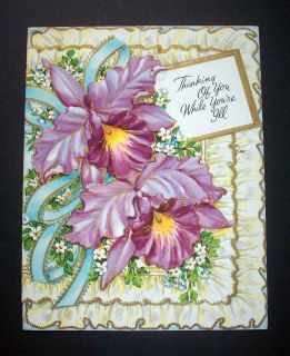 VINTAGE Die Cut GOLD Embossed IRIS LACE Religious GET WELL Greeting 