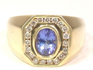   cts Solitaire Tanzanite Ring accented Diamond Cluster Bezel 14K Gold