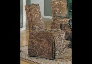 Set of 4 Floral Beige Upholstered Skirted Parson Chairs