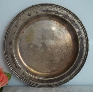   antique New Amsterdam Silver Co.silverplate round etched platter tray