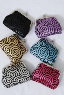 Fossil Print Change Coin Purse 6 Colors With Sequins Snap Closed 