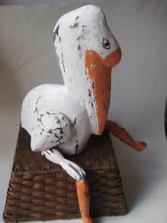 Oversize Pelican Bird Wooden Puppet   Rustic Wood Handcraft / Statue