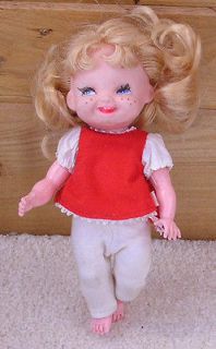   Mod Era 1960s Freckle Face Blond Curly Eyelash Baby or Fashion Doll
