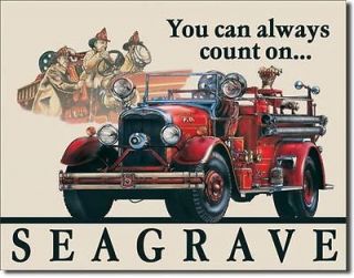 Seagrave Fire Engine Truck Pumper Firemen Vintage Metal Tin Sign Fire 