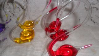 BLOWN GLASS SWAN BAROMETERS WITH COLORED WATER INSIDE~ 4.5~