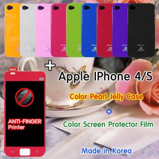 IPhone 4/4S Case color jelly Case + color screen Protector Anti finger 