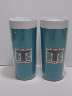   VINTAGE 6 1/4 THERMO KING INSULATED BLUE TUMBLERS   DRINKING GLASSES