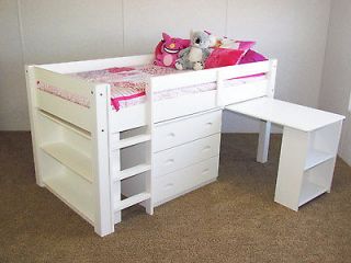 AWESOME WHITE LOW LOFT TWIN BUNK BED WITH DESK, CHEST & BOOKCASE 