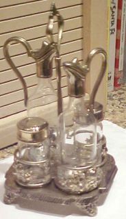 CONDIMENT SET  MADE IN ITALY  SILVER CADDY  GLASS/S​ILVER JARS